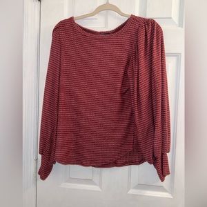 Size small red brick waffle knit keyhole cutout back slouchy long sleeve top